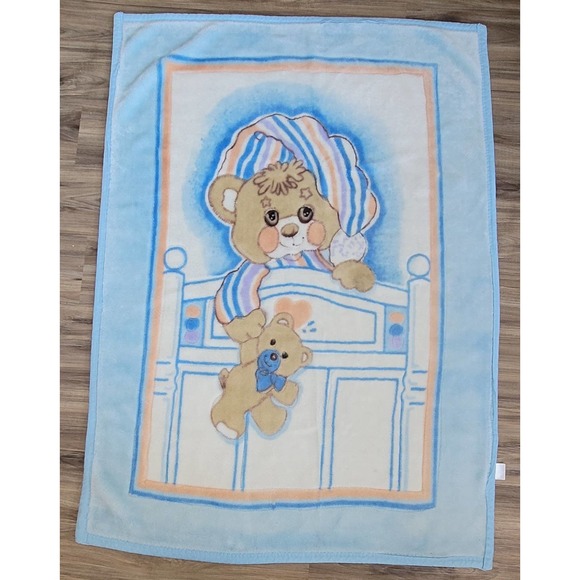 Vtg Teddy Bear Baby Blanket - Picture 1 of 3